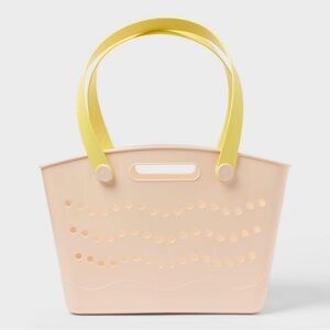 Beige Tote Bag with Yellow Top Handles
